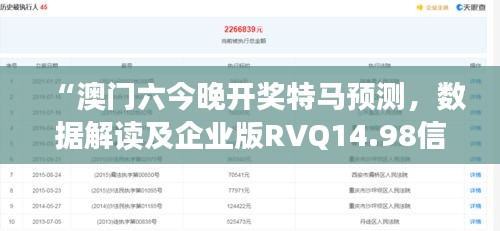 “澳门六今晚开奖特马预测，数据解读及企业版RVQ14.98信息”
