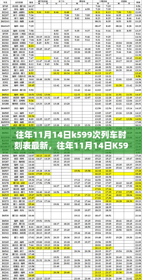 往年11月14日K599次列车时刻表最新详解及更新通知